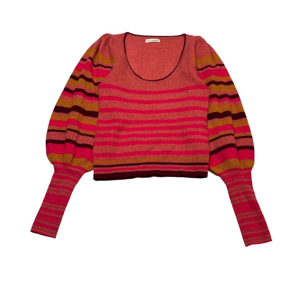 Ulla Johnson Kariana Stripe Cashmere Balloon Sleeve Sweater Medium Lili Reinhart
